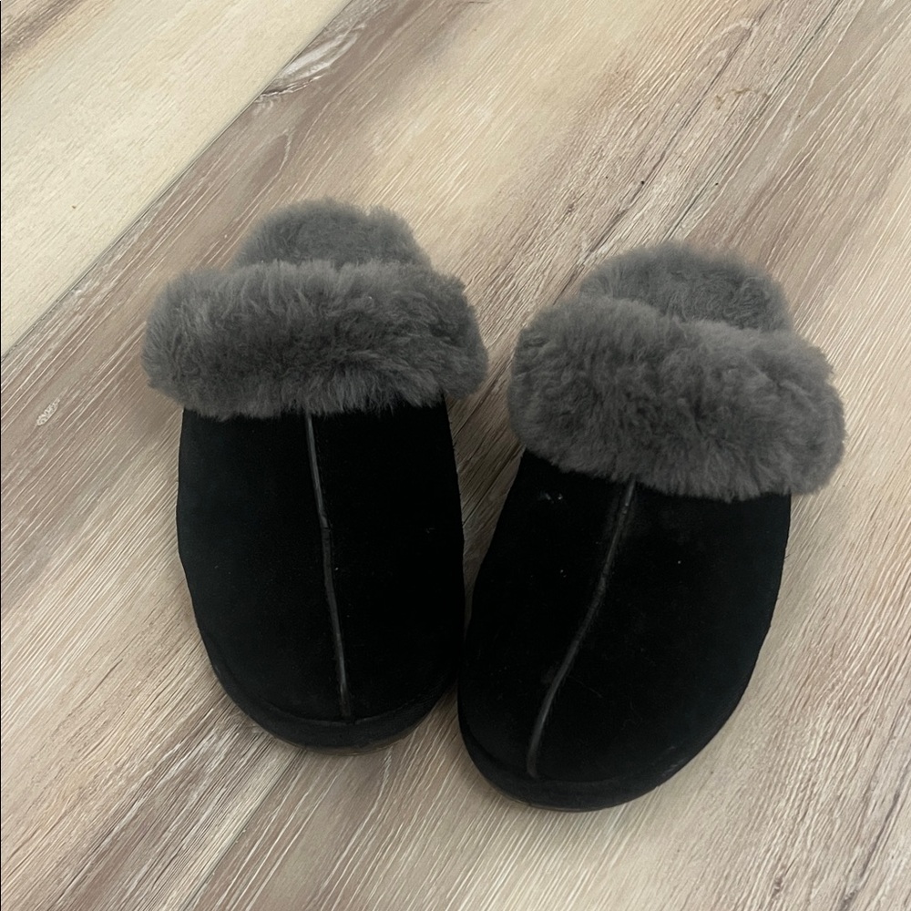 UGG Black Slippers with Plush Gray Lining